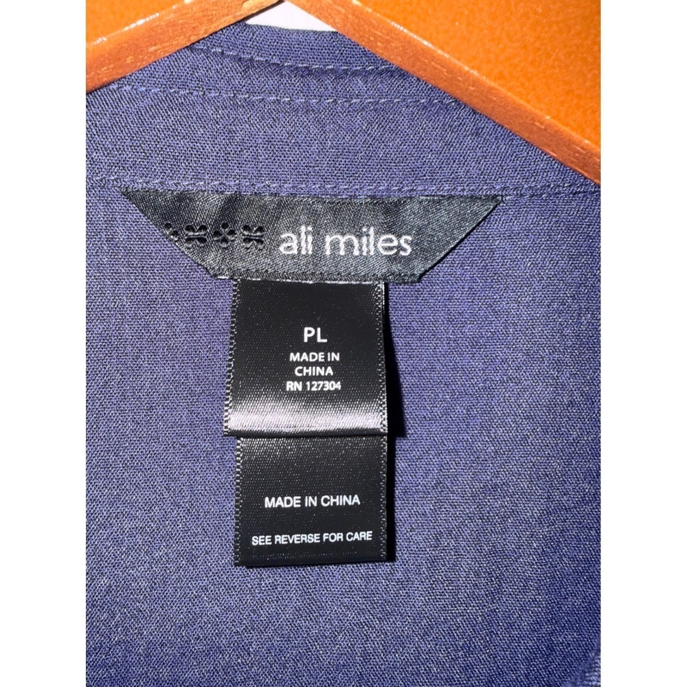 Ali Miles Blue Abstract Polka Dot Button Front Blouse Sz Lg Petite - Picture 6 of 12